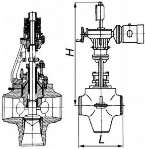 1034-300/300-Э-01 Клапан запорно-дроссельный угловой сальниковый